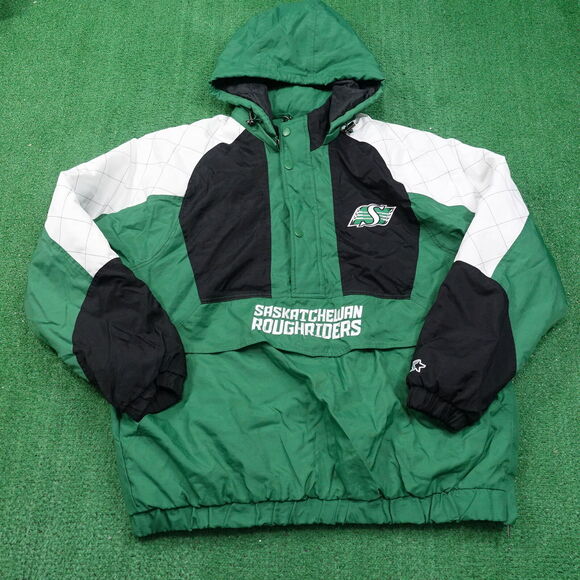 SASKATCHEWAN ROUGHRIDERS GREEN HOODED STARTER JACKET MENS 2XL 90s CLEAN! RARE - Picture 1 of 9